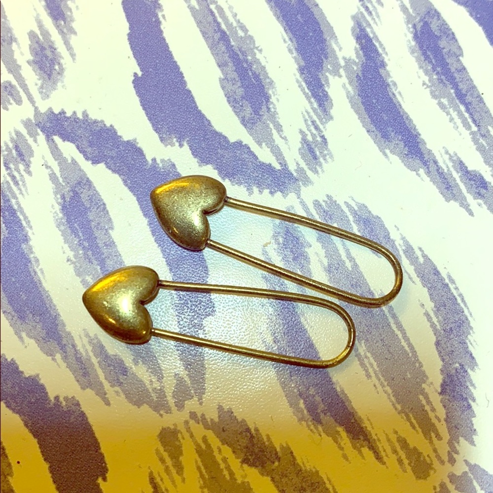 Madewell gold safe pin earrings with hearts